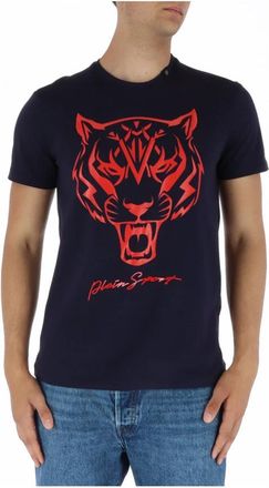 Plein Sport Blauw Print Korte Mouw T-shirt - Heren - T-shirts - Blauw - S - Katoen - Tops