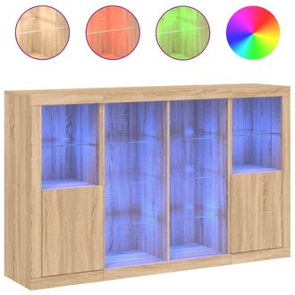Berkfield Home Sideboards with LED Lights 3 pcs Sonoma Oak Engineered Wood in Light Tan