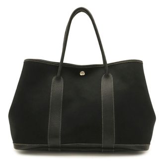 Herm&egrave;s Black Toile Officier Leather Handbag Shoulder Bag Tote Bag (Pre-Owned)