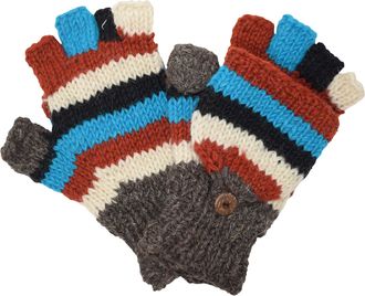 Gheri Woolen Knit Fleecelined Fingerless Gloves Convertible Mittens F