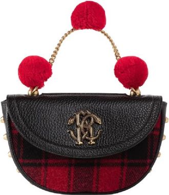 Roberto Cavalli Red/Black Tartan-Print Mirror Snake Shoulder Bag