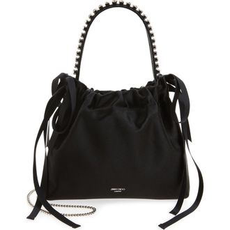 Jimmy Choo London Mini Drawstring Top Handle Bag in Black/Black/Silver at Nordstrom
