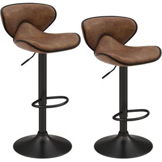 Costway Costway - Set di 2 Sgabelli da Bar con Altezza Regolabile, Sgabello da Cucina Imbottito e Girevole a 360&deg; con Schienale, Poggiapiedi e Base