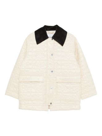 Ganni corduroy-collar quilted jacket - Neutrals