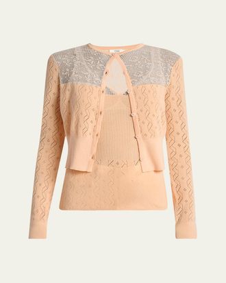 Chlo&eacute; Embroidered Pointelle Cotton Combo Top