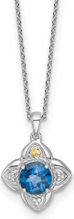 Diamond2Deal Sterling Silver Rhodium-plated with 14k Accent London Blue Topaz Flower Pendant Necklace