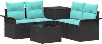 vidaXL Juego De Sof&aacute; 6 Uds. 4-n&uacute;mero De Plazas Negro Y Azul Vidaxl