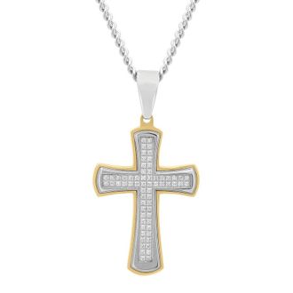Robert Alton 3/8CTW Diamond Stainless Steel with Yellow Finish Cross Pendant