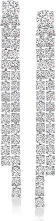 Ross-Simons Rhodium-Plated 2-Row Linear Drop Earrings With Czs