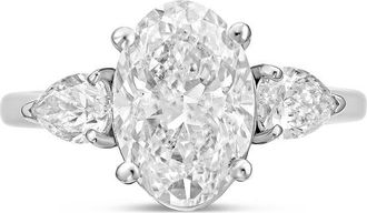 Diana M. Jewels Platinum lab grown 10ct oval diamond ring with pears on the sides