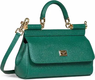 Dolce & Gabbana Womens Handbag Sicily Mini Green Calf Leather Handbags Hand Bags