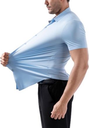 Generic Stretch Non-Iron Anti-Wrinkle Shirt, Mens Super Stretchy Quick-Drying Breathable Dress Shirt (Light Blue,XL)