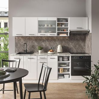Vicco Mueble De Cocina R-line, Blanco Alto Brillo/blanco, 240 Cm Sin Encimera, Vicco