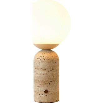 Brightech Mila Tall 16 LED Travertine Stone Bedside Table Lamp with Frosted Glass Globe and Built-In 3-Way Dimmer at Nordstrom