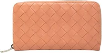 Bottega Veneta Pre-owned Woven Nappa Zip-Around Portemonnee - Dames - Pre-owned - Oranje - Maat: ONE Size Zijde