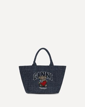 Ganni Borsa Tote media in denim con orsetto Woman UNI