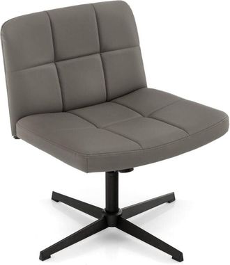 Costway Costway - pu Leather Upholstered Cross Legged Chair Modern Criss Cross Chair-Grey