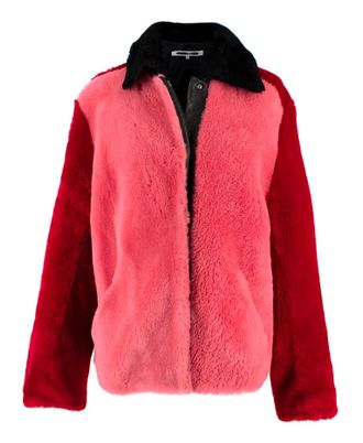 McQ by Alexander McQueen Red & Pink Shearling Zip Jacket Size XXS