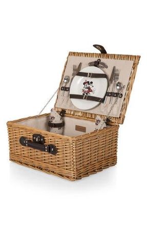 Picnic Time x Disney Mickey & Minnie Mouse Wicker Picnic Basket & Accessories Set in Beige at Nordstrom Rack