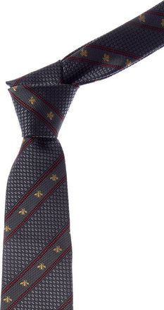 Gucci Grey & Gold Bees Silk Tie