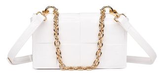 Girly HandBags Womens Glossy Rubber Handbag - Glossy Woven Square Design with Detachable Strap - Elegant Shoulder & Crossbody Bag for Casual & Formal Wear Small Whit