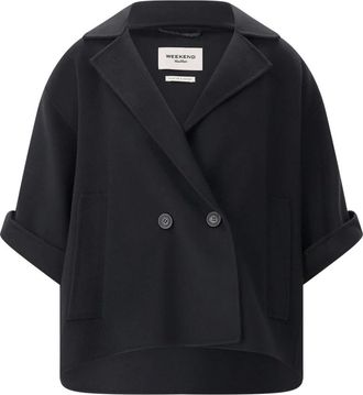 Max Mara Jassen, Dames, Zwart, XL, Wol, Kort Dubbelknoops Jas