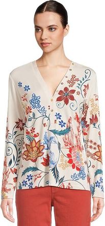 Johnny Was The Janie Favorite Long Sleeve Button Henley Womens Clothing Prazer Print : XS, Rayon/Spandex