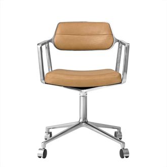 Vipp 453 Swivel Drehstuhl auf Rollen, Aluminium poliert / Leder camel