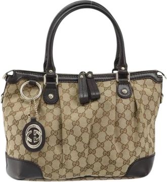 Gucci Pre-owned Handbags, female, Beige, Size: ONE SIZE Pre-owned Canvas Handbag