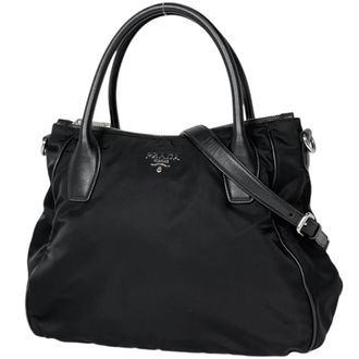 Prada Black Nylon Leather Tote Bag (Pre-Owned)