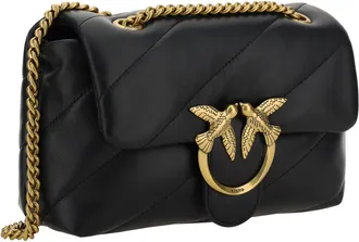 Pinko Womens Love Mini Puff Shoulder Bag Nero-Antique Gold Calf Leather Bos Taurus