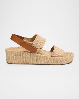 Pedro Garcia Leticia Burlap and Leather Flatform Sandals
