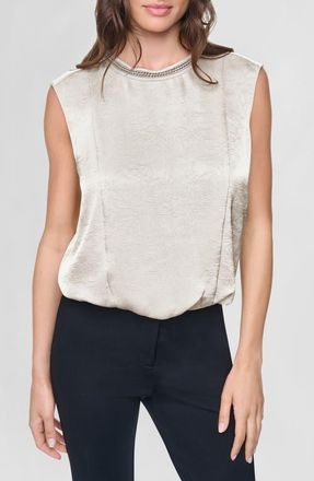 DKNY Chain Sleeveless Crinkle Satin Top in Ivory at Nordstrom, Size X-Large