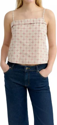 Thinking Mu Lattice Raida Top In Oatmeal With Red