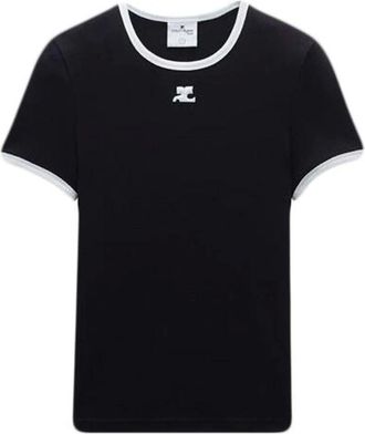 Courr&egrave;ges Tops, Dames, Zwart, L, Nylon, Signature Contrast T-Shirt