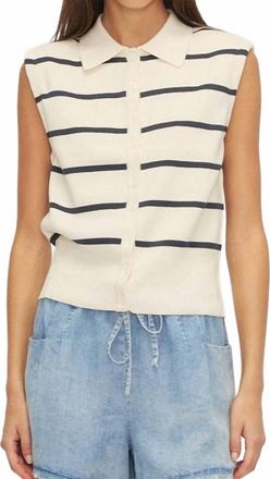 M&eacute;lissa Nepton Womens Adella Knit Stripe Button Up Top In Navy Cream Stripe