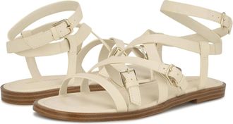 Nine West Rulen Sandals M Cream Faux Leather Ankle Strap HTAT734