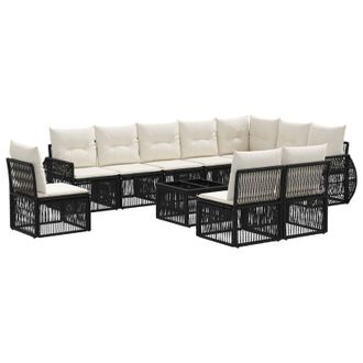 vidaXL Conjunto De Sof&aacute;s De Jard&iacute;n 11 Pcs Negro Y Blanco Crema Vidaxl