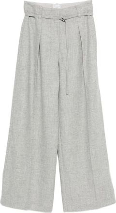 Brunello Cucinelli Broeken, Dames, Grijs, S, Grijze Geplooide Voorkant Broek met Riemdetail