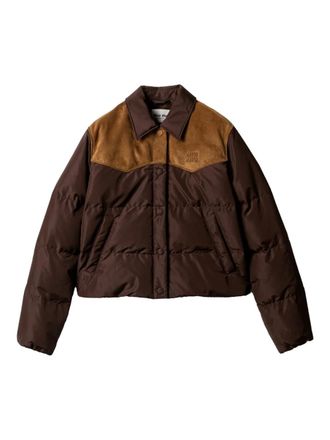 Miu Miu Piumino con logo e cappuccio - Marrone