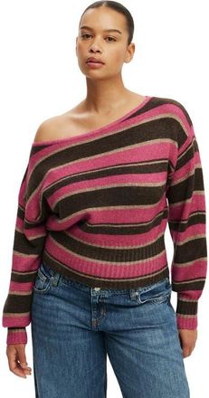 Cotton On Womens Softest Luxe Off Shoulder Knit in Dark Lotus Stripe at Nordstrom, Size Xx-Small