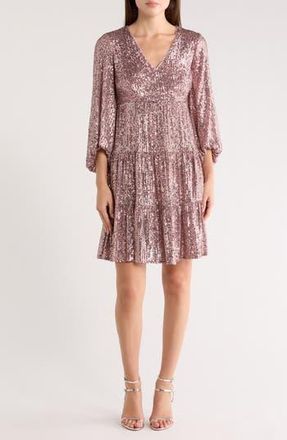 Eliza J Balloon Sleeve Sequin Skater Dress in Mau at Nordstrom Rack, Size 14