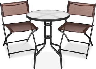 Best Choice Products 3-Piece Patio Bistro Dining Furniture Set w/ Round Textured Glass Tabletop, Folding Chairs