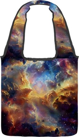 Generic Cosmic Galaxy Shining Stars Reversible Canvas Shoulder Tote - Double-Sided Print, 12oz Cotton, 27cm Drop, Fold-Flat Bag for Travel, Shopping, Street O