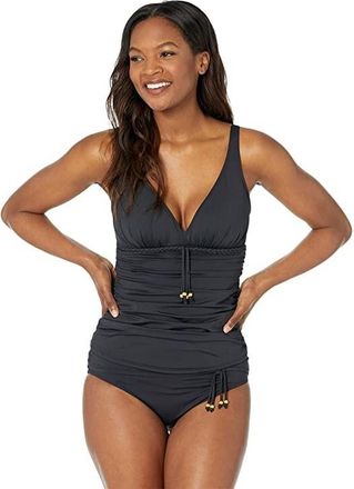 Bleu Rod Beattie Womens Bleu Rod Beattie Glam Stand Tankini Top Black Stretch Ruched JDM1886
