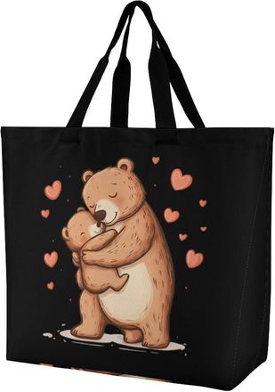 Generic Cute Mammy Bear Large Reusable Shopping Bag Lightweight Foldable Tote Bags Washable Shoulder Handbag
