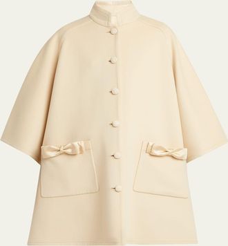 Valentino Garavani Bow Three-Quarter Sleeve Wool Cashmere Cape