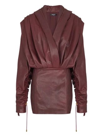 Balmain hooded draped leather mini dress - women - Lamb Skin/Viscose/Cotton - 38 - Red
