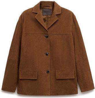 Mango Straight Suede Blazer in Tobacco Brown at Nordstrom, Size X-Small