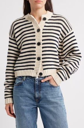 Frame Denim The Stripe Chunky Cotton Cardigan in Cream Multi at Nordstrom Rack, Size Large